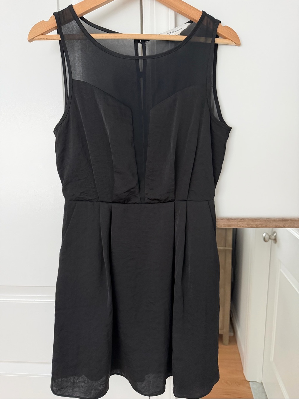 BCBGeneration Black Sheer Mesh Yoke Sleeveless Dress Size 6 Little Black Dress